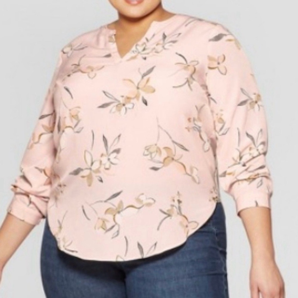 Ava & Viv Long Sleeves Floral V Neck Top Size 1X